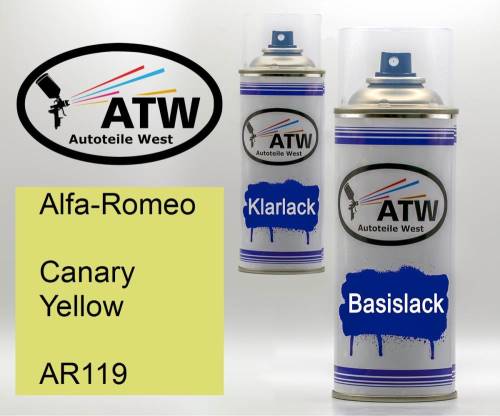 Alfa-Romeo, Canary Yellow, AR119: 400ml Sprühdose + 400ml Klarlack - Set, von ATW Autoteile West.